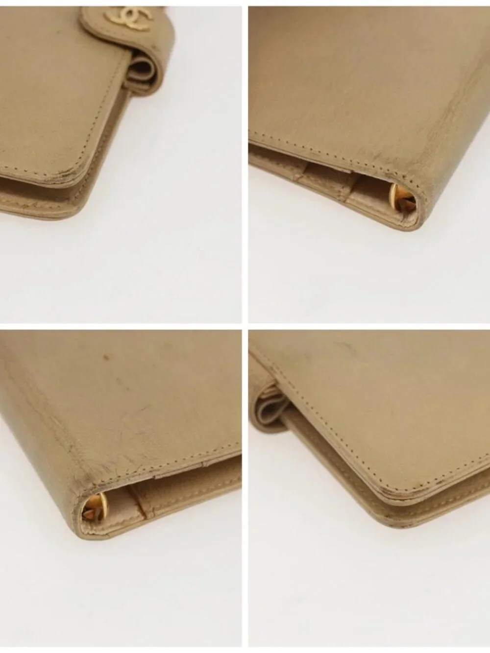 CHANEL Day Planner Cover Leather Beige Gold CC Auth 159060